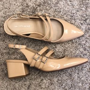 Saks Fifth Avenue Patent Sling Backs